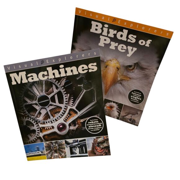 Other - Visual Explorers Paperback Book Bundle Machines & Birds of Prey Kids Nonfiction